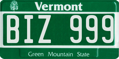 VT license plate BIZ999