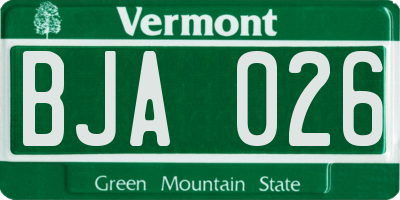 VT license plate BJA026