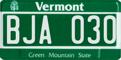 VT license plate BJA030