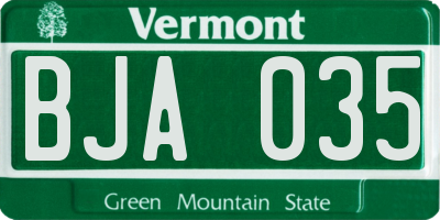 VT license plate BJA035