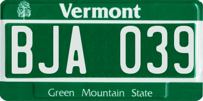 VT license plate BJA039