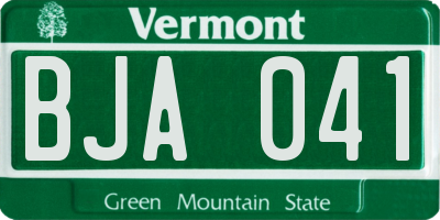 VT license plate BJA041