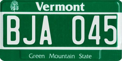 VT license plate BJA045