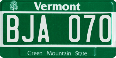 VT license plate BJA070