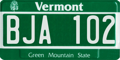 VT license plate BJA102