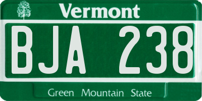 VT license plate BJA238