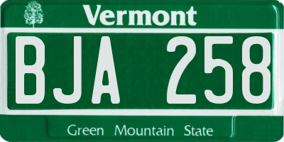 VT license plate BJA258