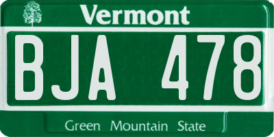 VT license plate BJA478
