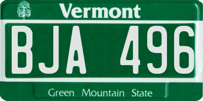 VT license plate BJA496