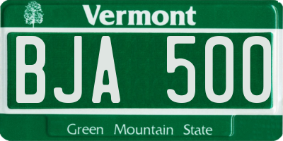 VT license plate BJA500
