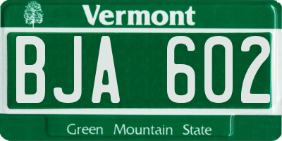 VT license plate BJA602