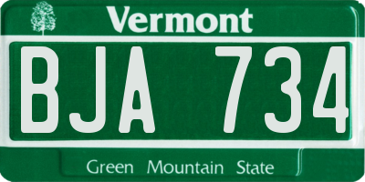 VT license plate BJA734