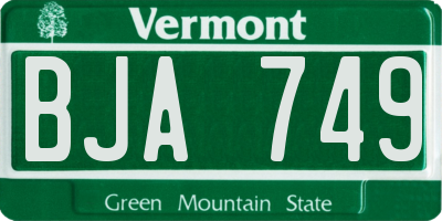VT license plate BJA749