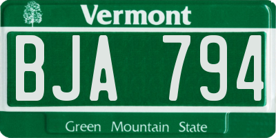 VT license plate BJA794