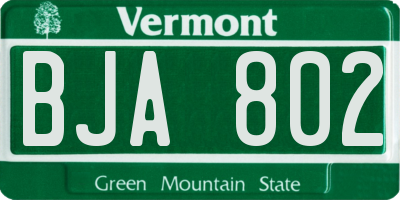 VT license plate BJA802