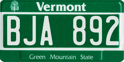 VT license plate BJA892