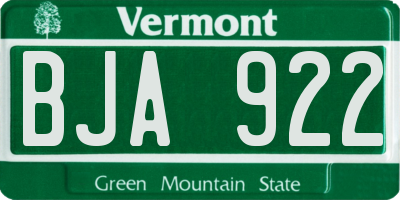 VT license plate BJA922
