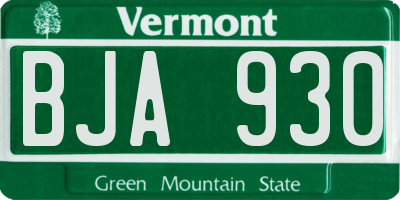 VT license plate BJA930