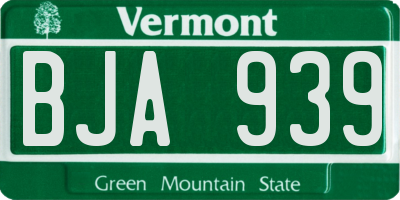 VT license plate BJA939