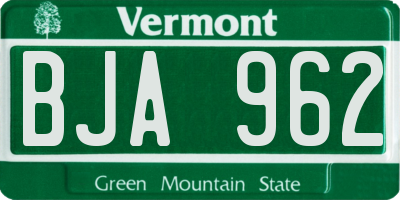 VT license plate BJA962