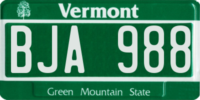 VT license plate BJA988