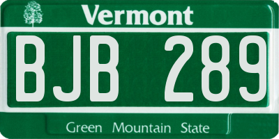VT license plate BJB289