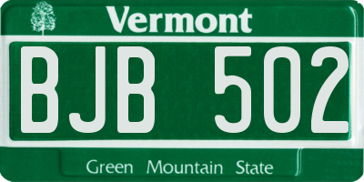 VT license plate BJB502