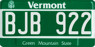 VT license plate BJB922