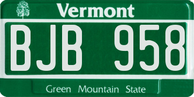 VT license plate BJB958
