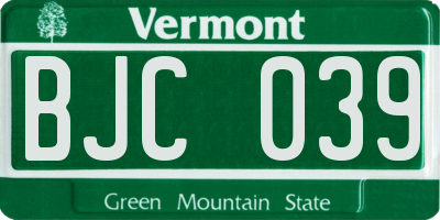 VT license plate BJC039