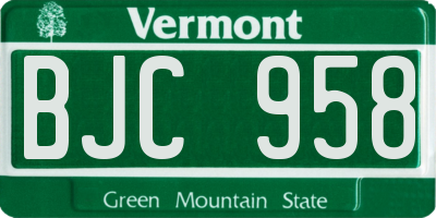 VT license plate BJC958