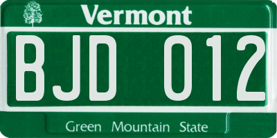 VT license plate BJD012