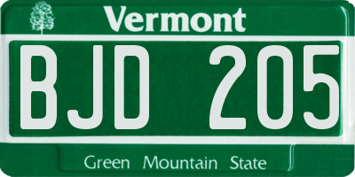 VT license plate BJD205
