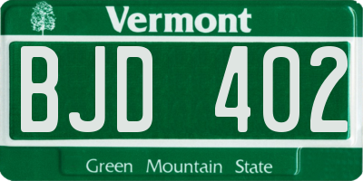 VT license plate BJD402