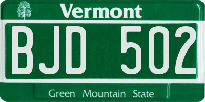 VT license plate BJD502