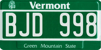 VT license plate BJD998