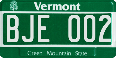 VT license plate BJE002