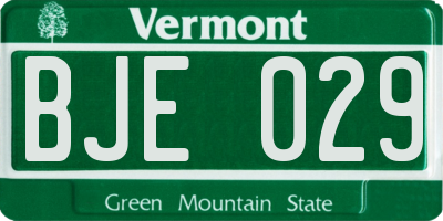 VT license plate BJE029
