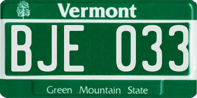 VT license plate BJE033