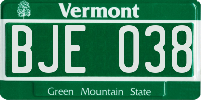 VT license plate BJE038