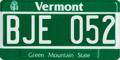 VT license plate BJE052