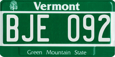 VT license plate BJE092