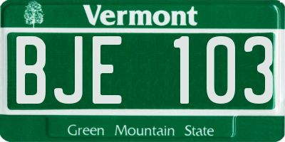 VT license plate BJE103