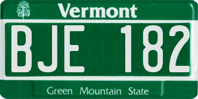 VT license plate BJE182