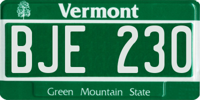 VT license plate BJE230