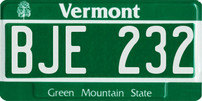 VT license plate BJE232