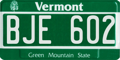 VT license plate BJE602