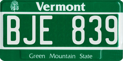 VT license plate BJE839