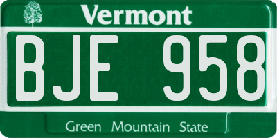 VT license plate BJE958