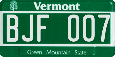 VT license plate BJF007